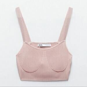 Zara Blush Pink Ribbed Knit Crop Top Bralette Size Large